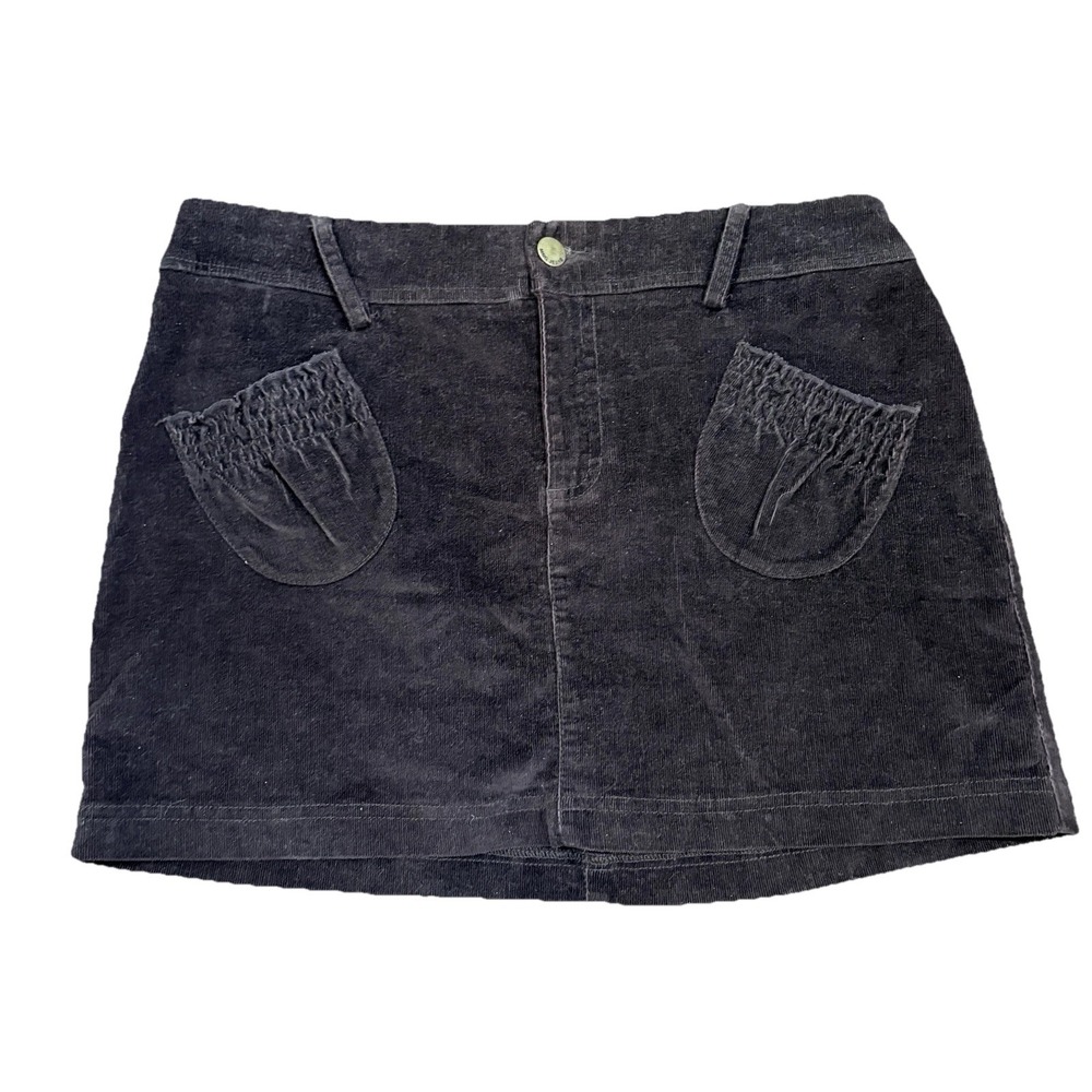 MNG Mango Corduroy‎ Mini Skirt Womens 8 Brown Gathered Pocket Boho